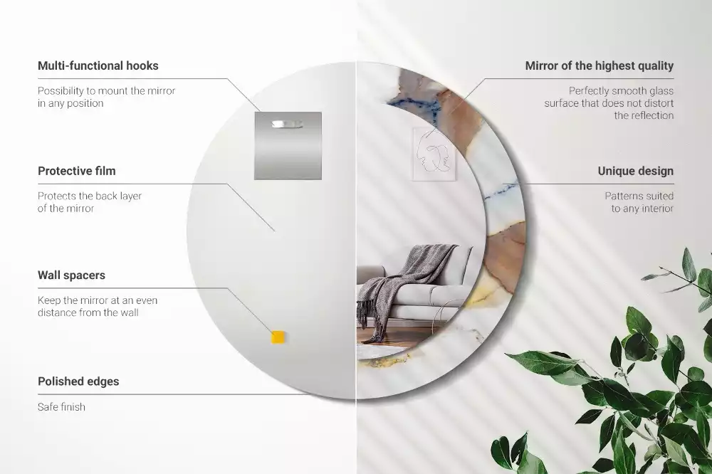 Kerek tükör fali dísz Fehér márvány