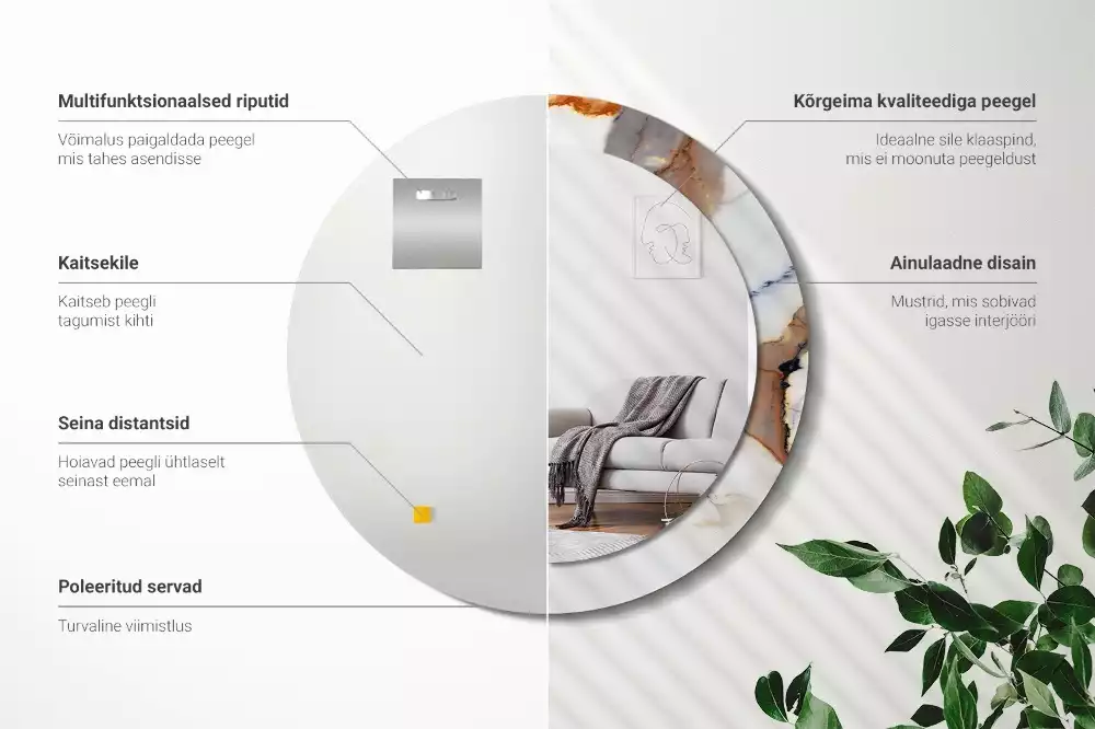 Kerek tükör fali dísz Fehér márvány