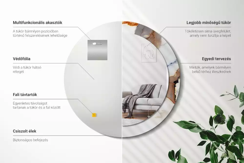 Kerek tükör fali dísz Fehér márvány