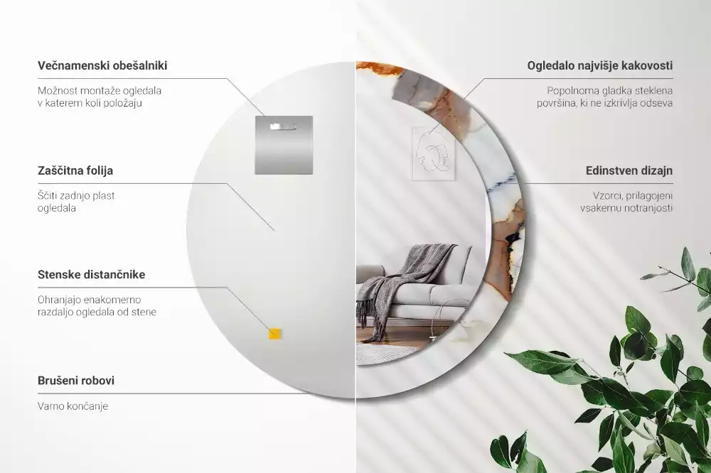 Kerek tükör fali dísz Fehér márvány