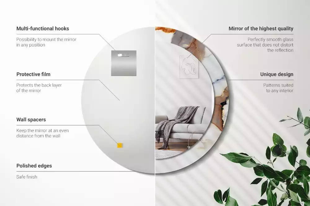 Kerek tükör fali dísz Fehér márvány