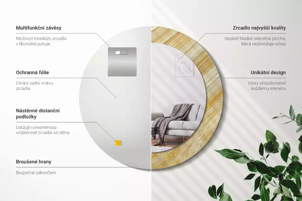 Kerek tükör fali dísz Absztrakt minta