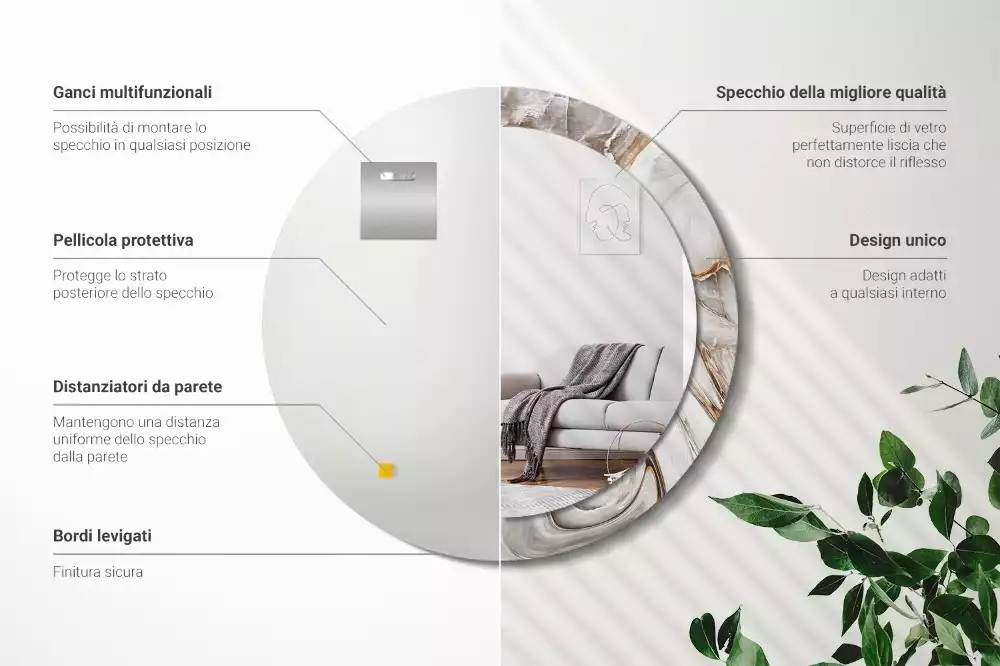 Kerek tükör fali dísz Világos márvány