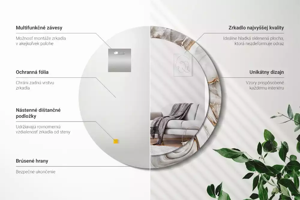 Kerek tükör fali dísz Világos márvány