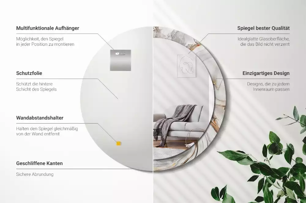 Kerek tükör fali dísz Világos márvány