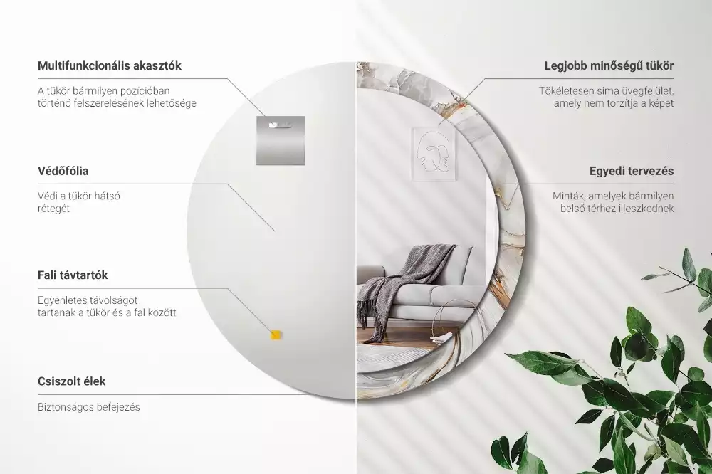 Kerek tükör fali dísz Világos márvány