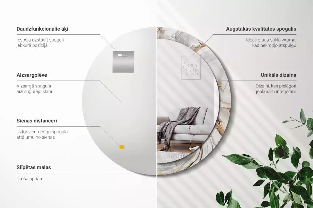 Kerek tükör fali dísz Világos márvány