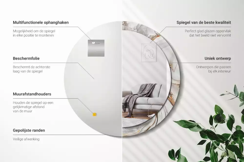 Kerek tükör fali dísz Világos márvány