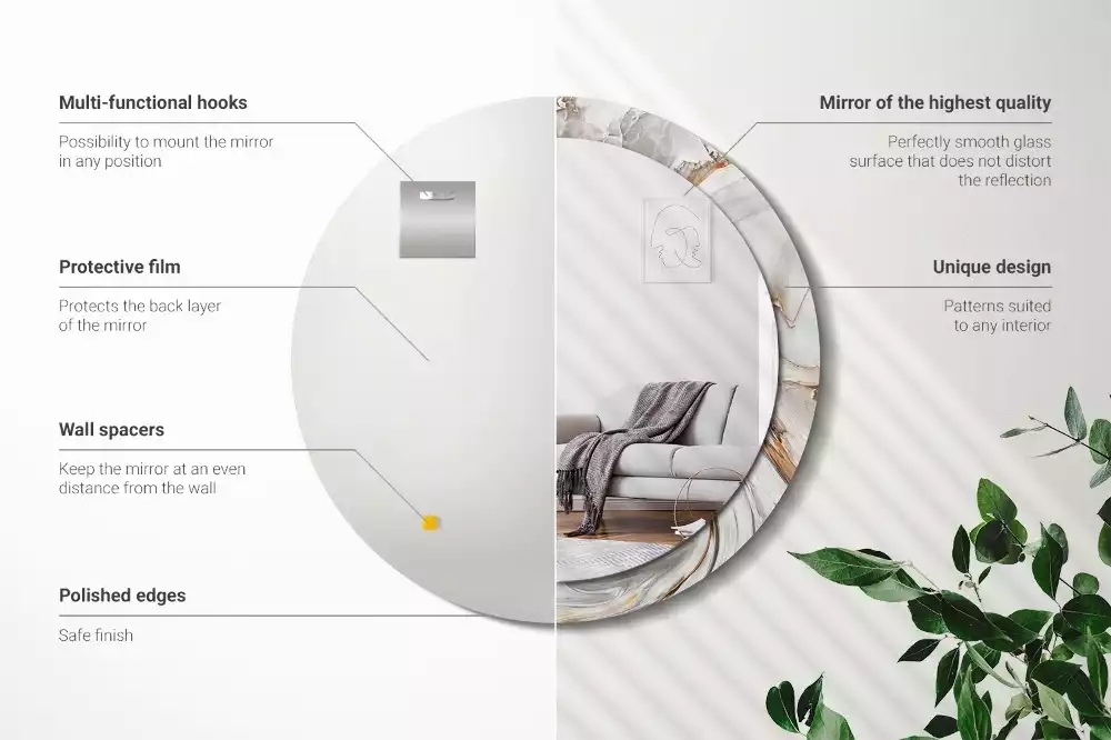 Kerek tükör fali dísz Világos márvány