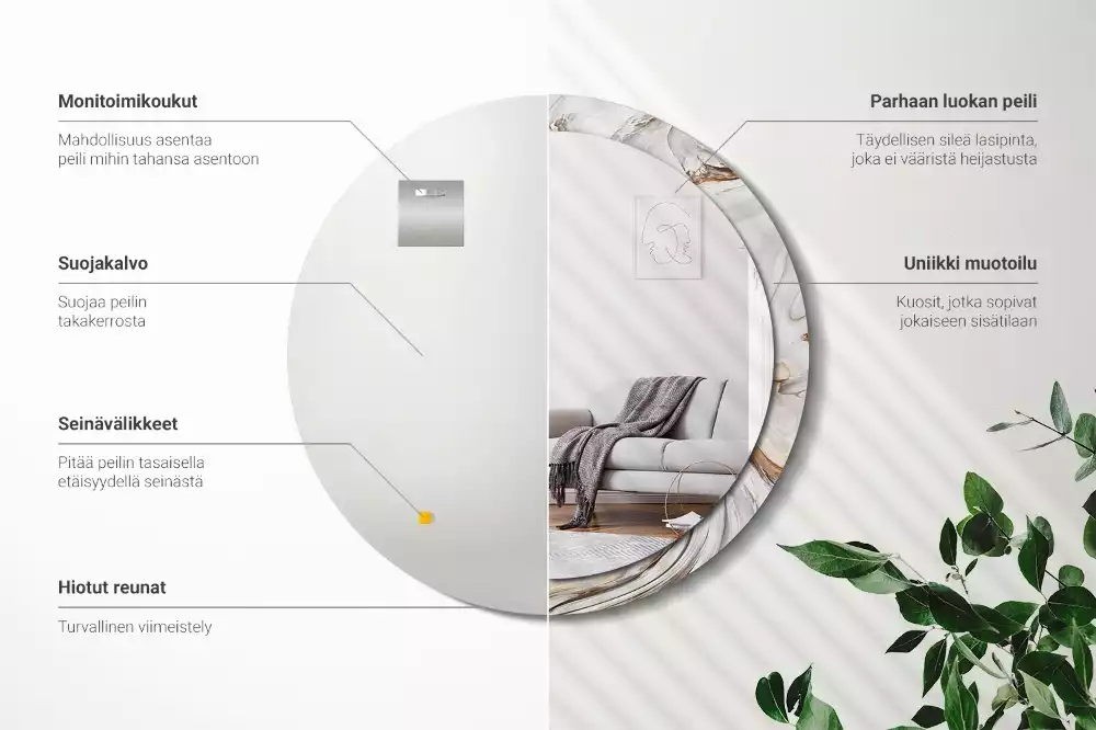 Kerek tükör fali dísz Világos márvány