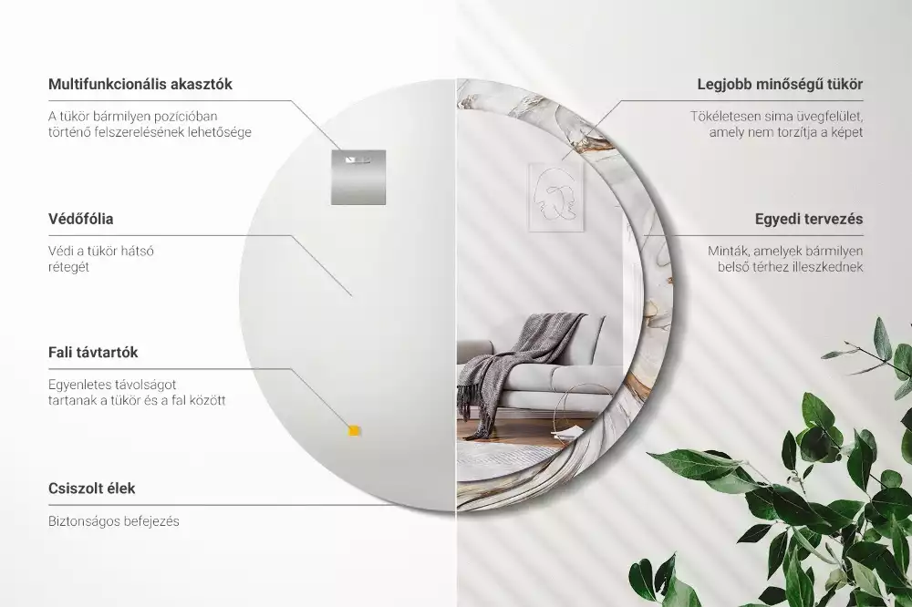 Kerek tükör fali dísz Világos márvány