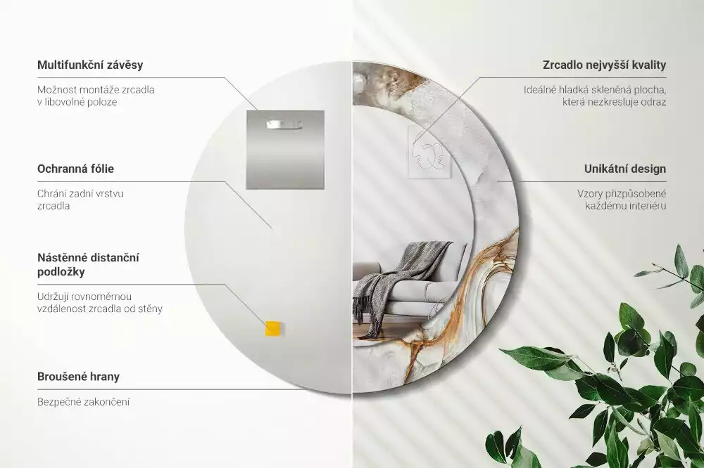 Kerek tükör fali dísz Világos márvány