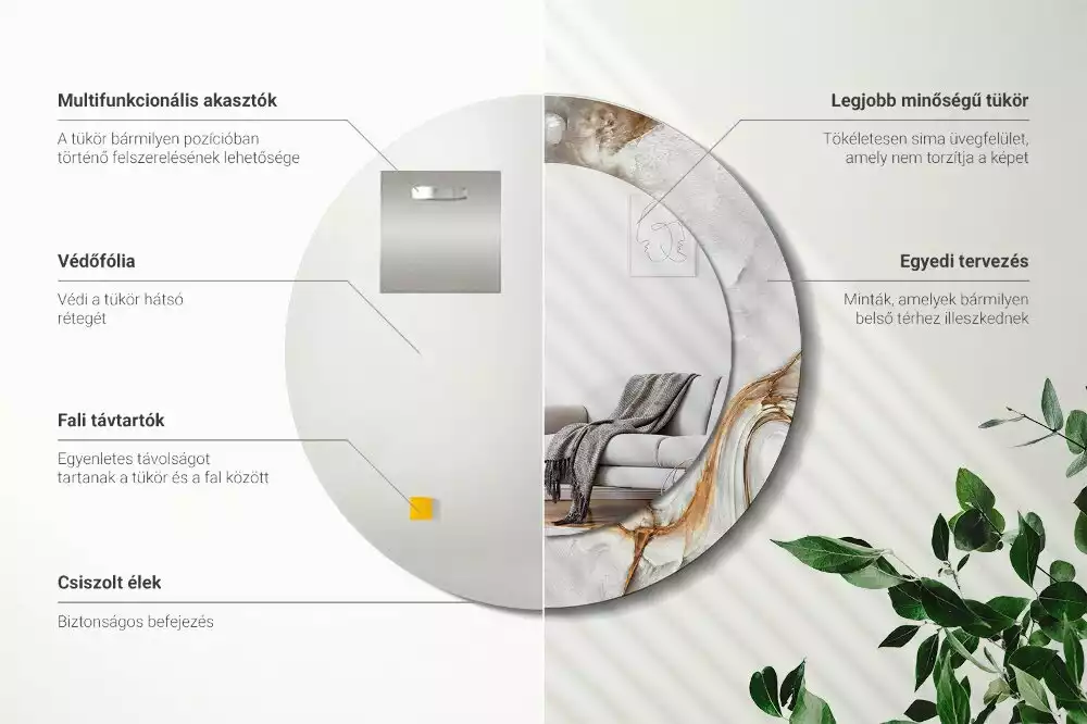 Kerek tükör fali dísz Világos márvány