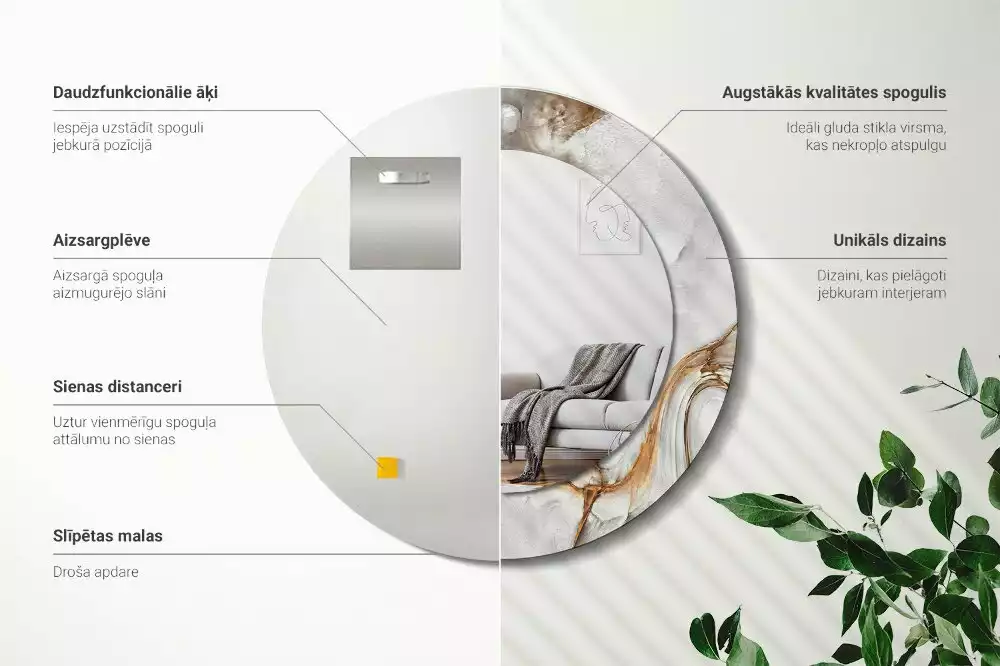 Kerek tükör fali dísz Világos márvány