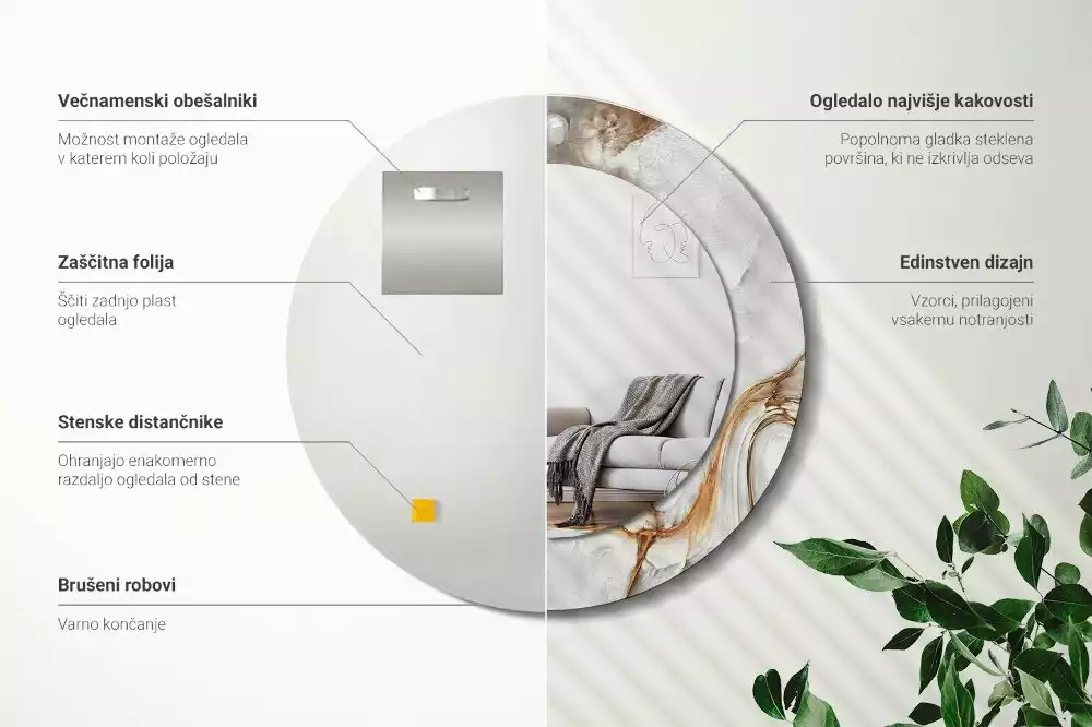 Kerek tükör fali dísz Világos márvány