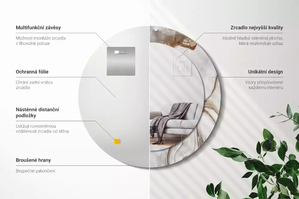 Kerek tükör fali dísz Világos márvány