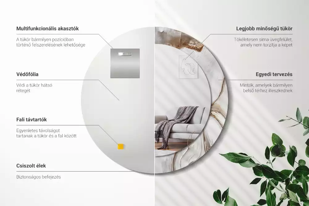 Kerek tükör fali dísz Világos márvány