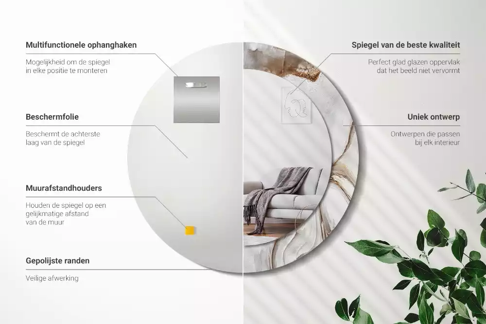 Kerek tükör fali dísz Világos márvány