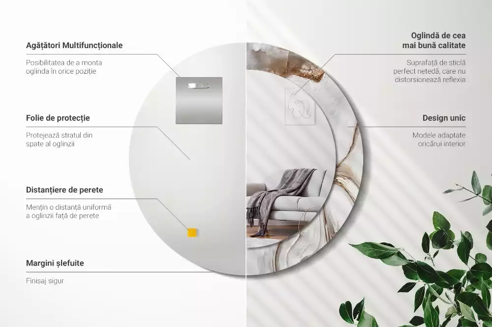 Kerek tükör fali dísz Világos márvány