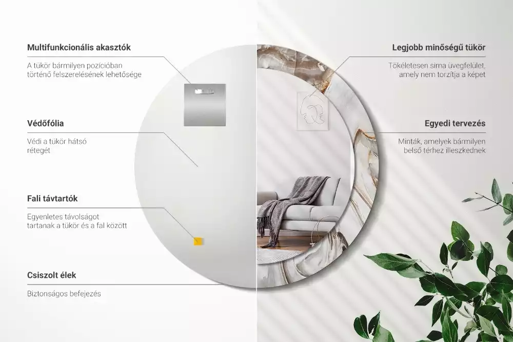 Kerek tükör fali dísz Világos márvány