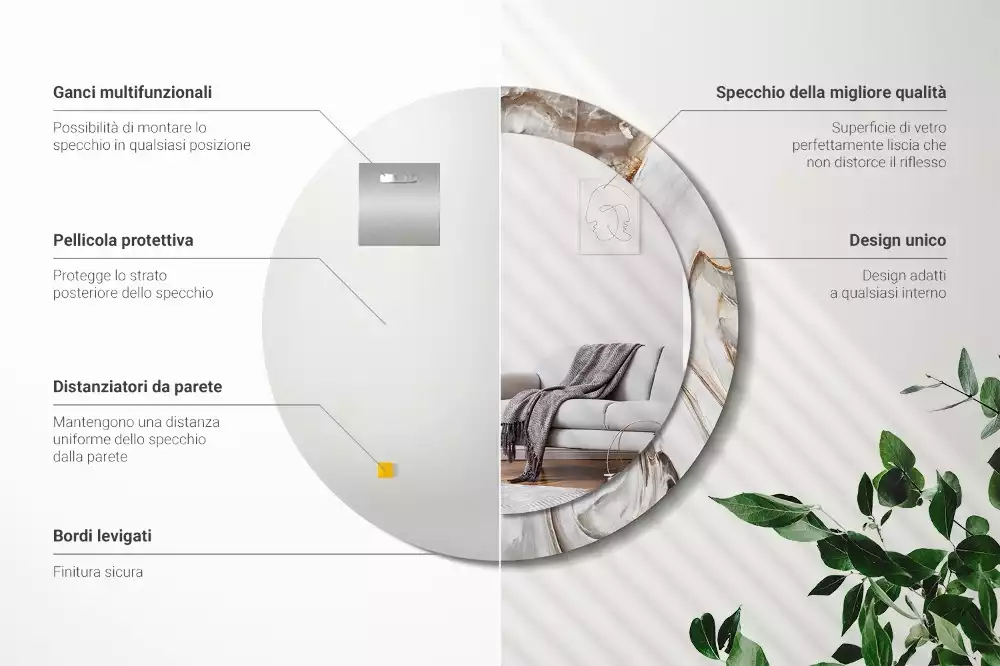 Kerek tükör fali dísz Világos márvány