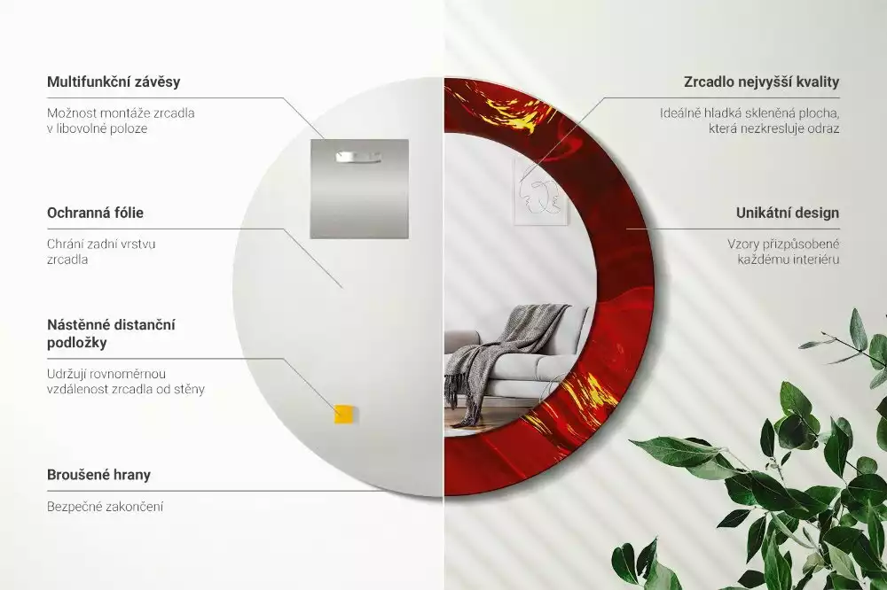 Kerek tükör fali dísz Vörös márvány