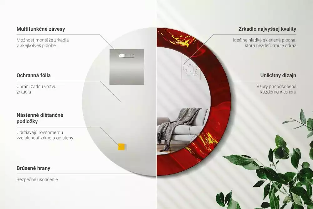 Kerek tükör fali dísz Vörös márvány