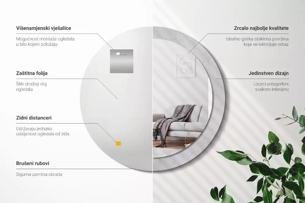 Kerek tükör fali dísz Beton textúra