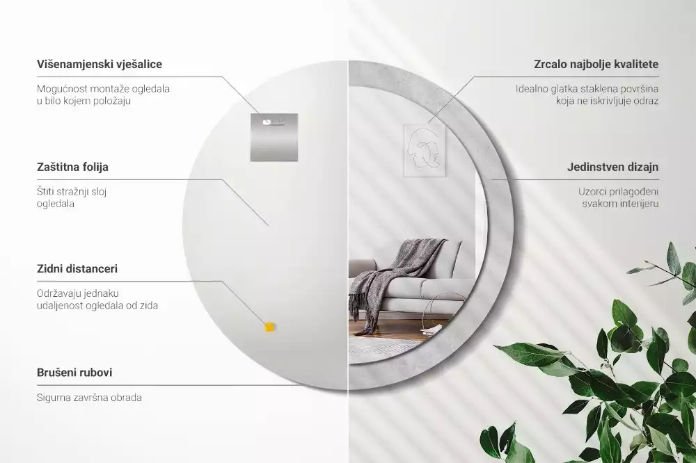 Kerek tükör fali dísz Beton textúra