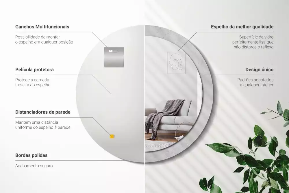 Kerek tükör fali dísz Beton textúra