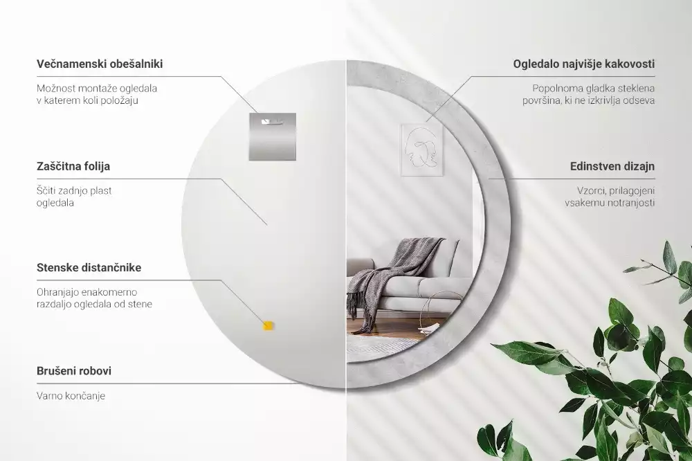 Kerek tükör fali dísz Beton textúra