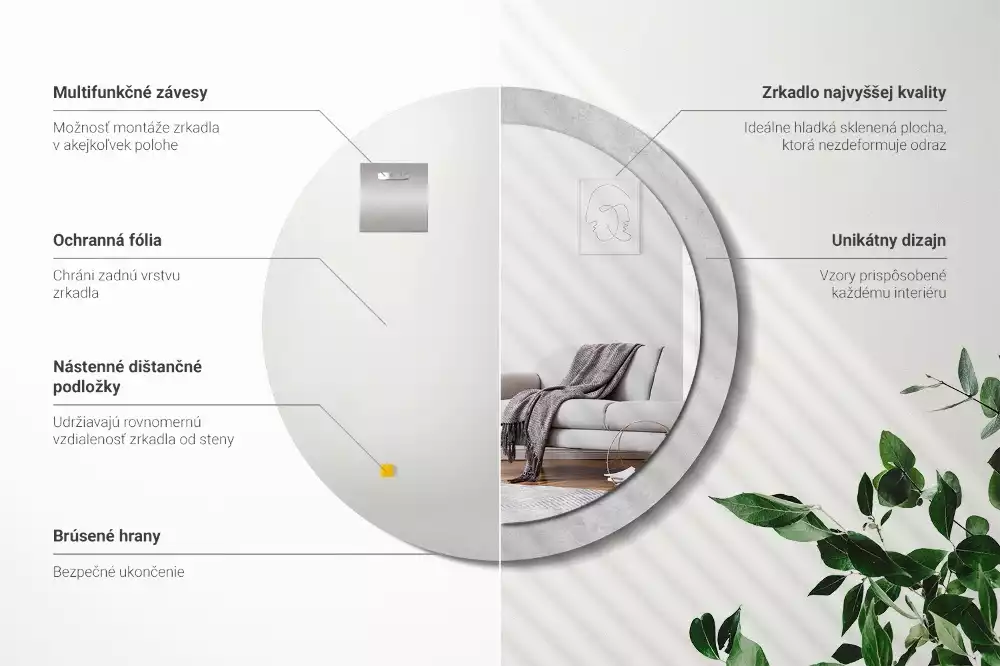 Kerek tükör fali dísz Beton textúra