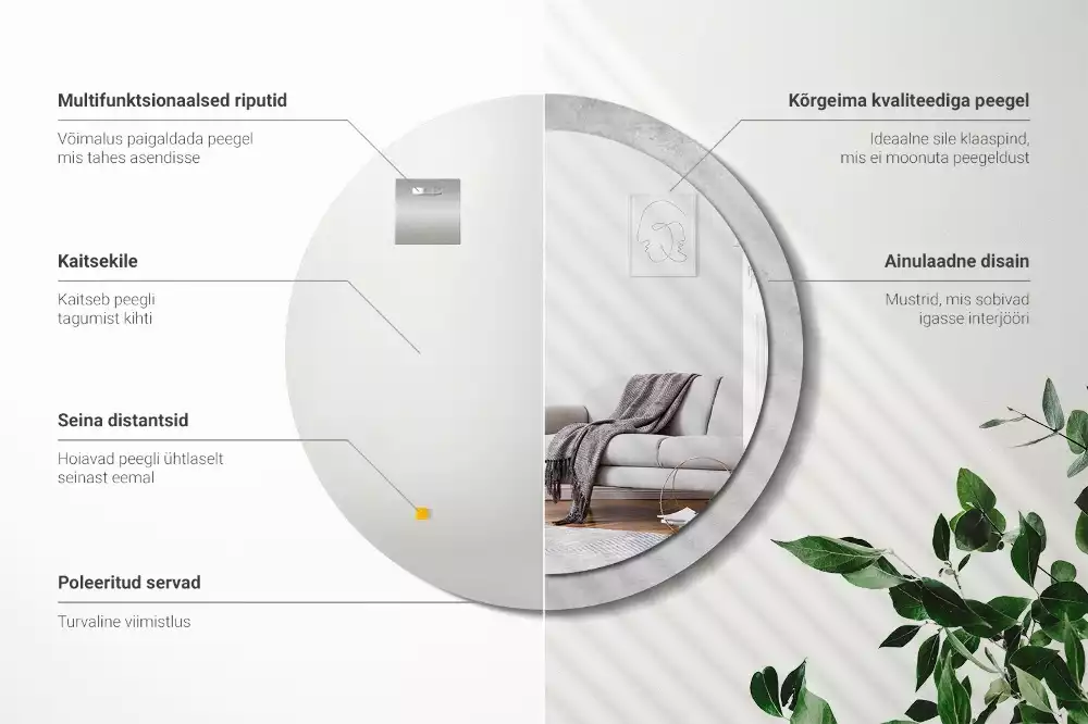 Kerek tükör fali dísz Beton textúra