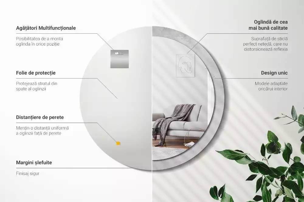 Kerek tükör fali dísz Beton textúra