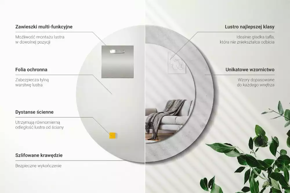 Kerek tükör fali dísz Beton textúra