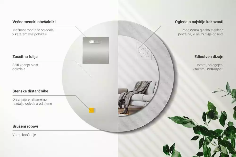 Kerek tükör fali dísz Beton textúra