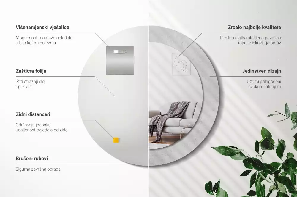 Kerek tükör fali dísz Beton textúra