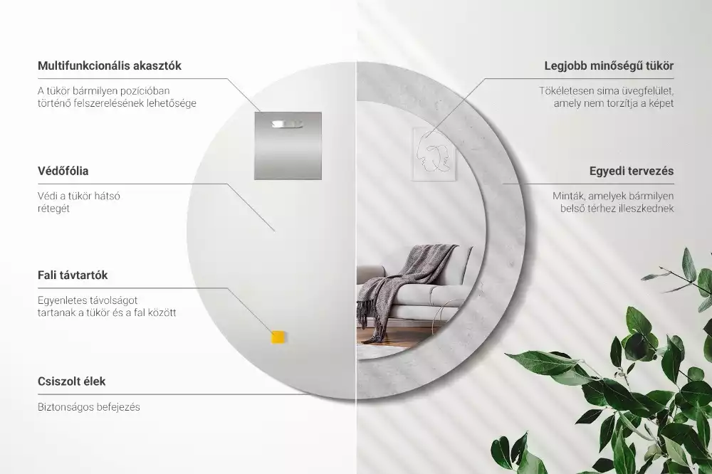 Kerek tükör fali dísz Beton textúra