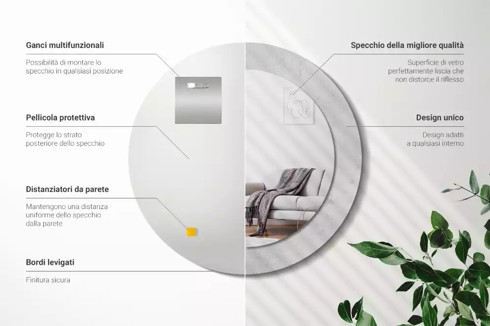 Kerek tükör fali dísz Beton textúra