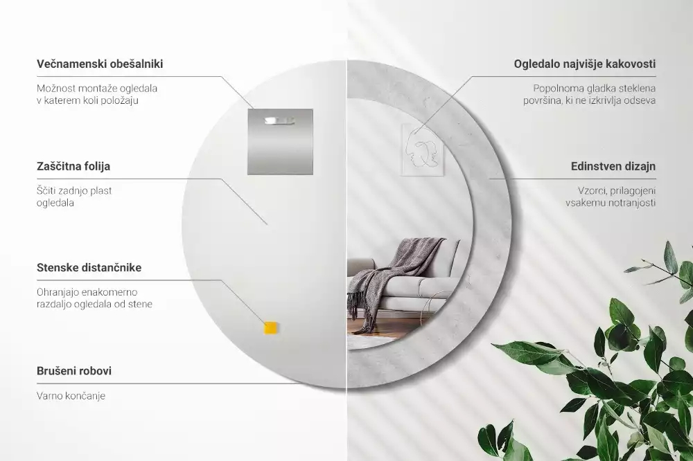 Kerek tükör fali dísz Beton textúra