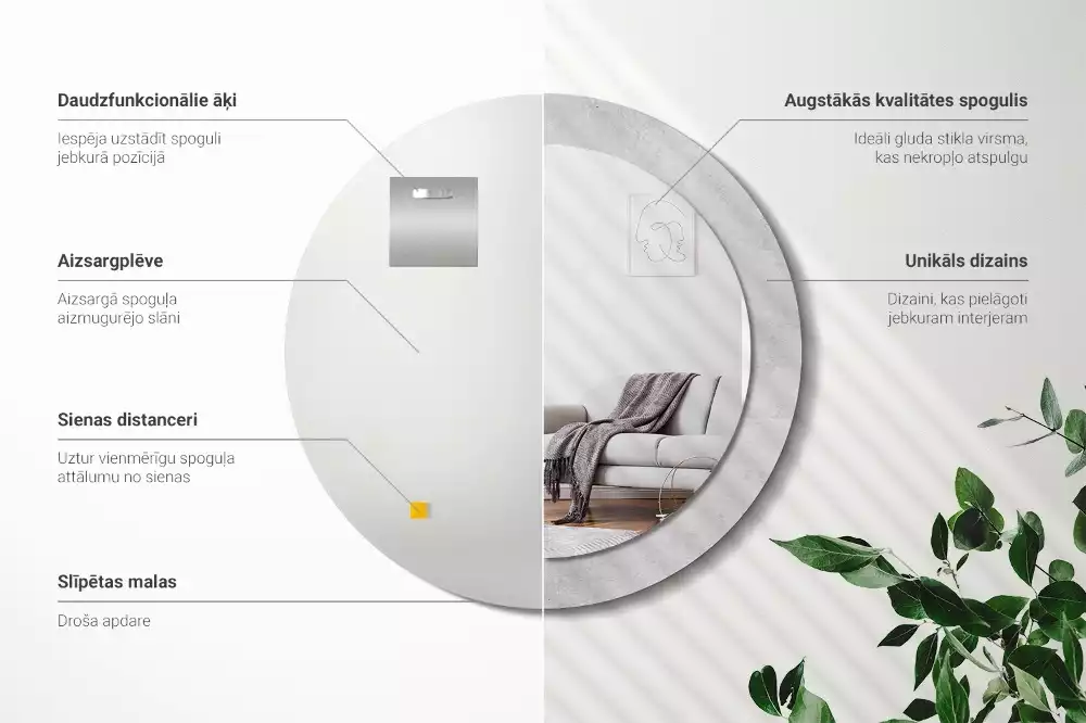 Kerek tükör fali dísz Beton textúra