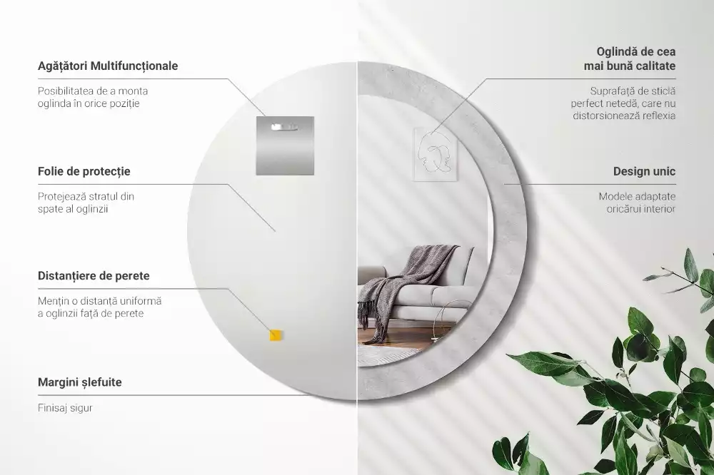 Kerek tükör fali dísz Beton textúra