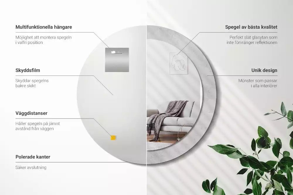 Kerek tükör fali dísz Beton textúra