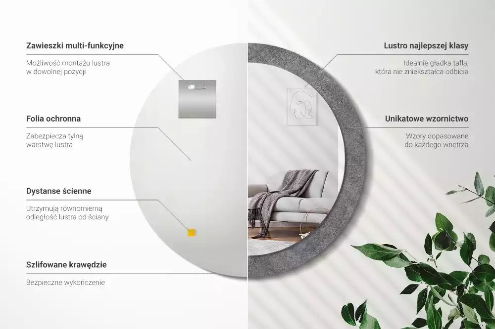 Kerek tükör fali dísz Beton textúra