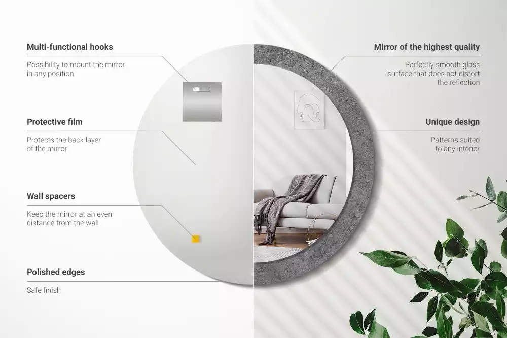 Kerek tükör fali dísz Beton textúra