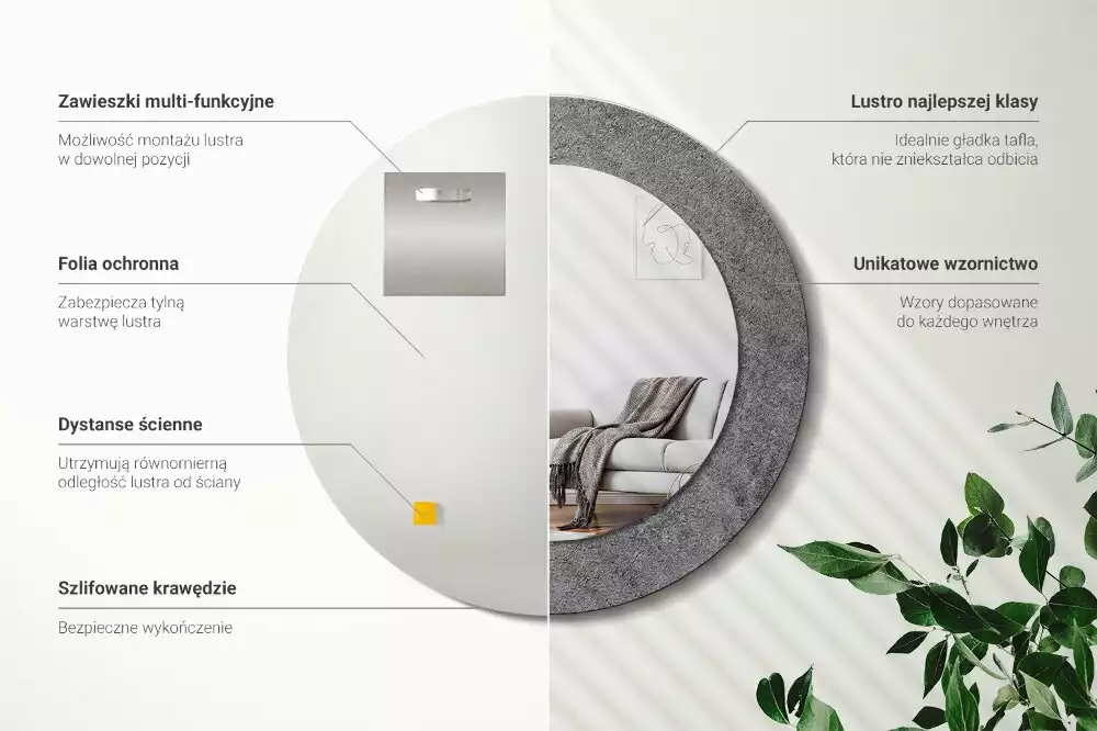 Kerek tükör fali dísz Beton textúra