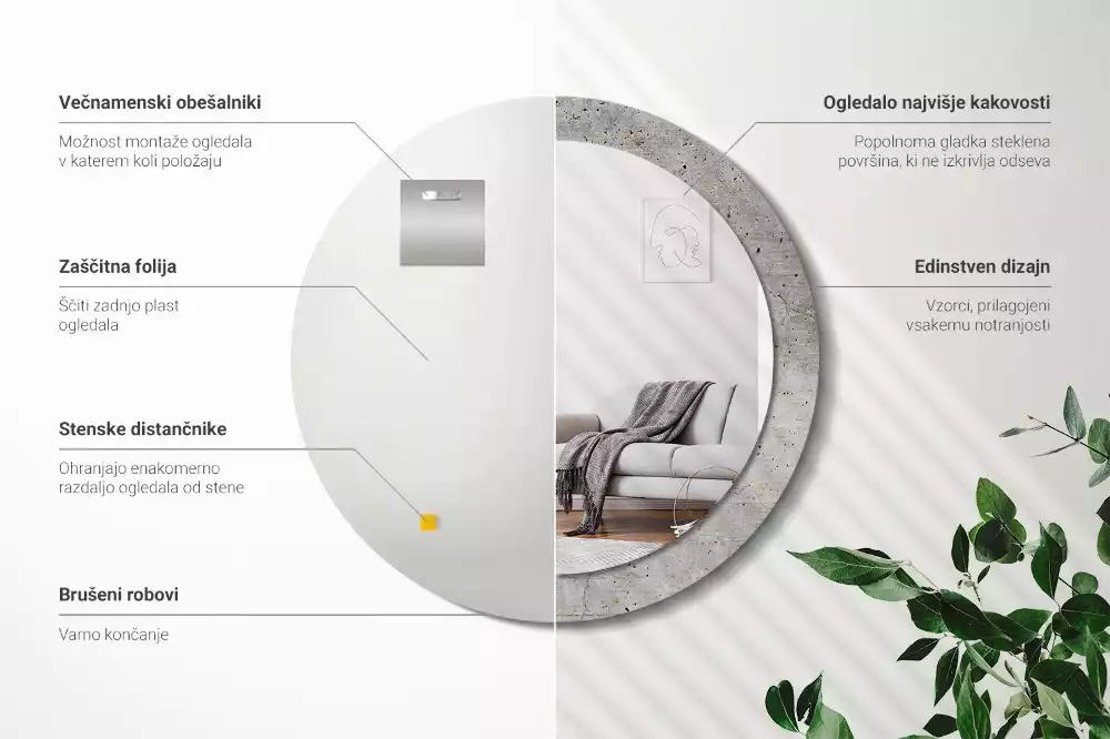 Kerek tükör fali dísz Szürke beton