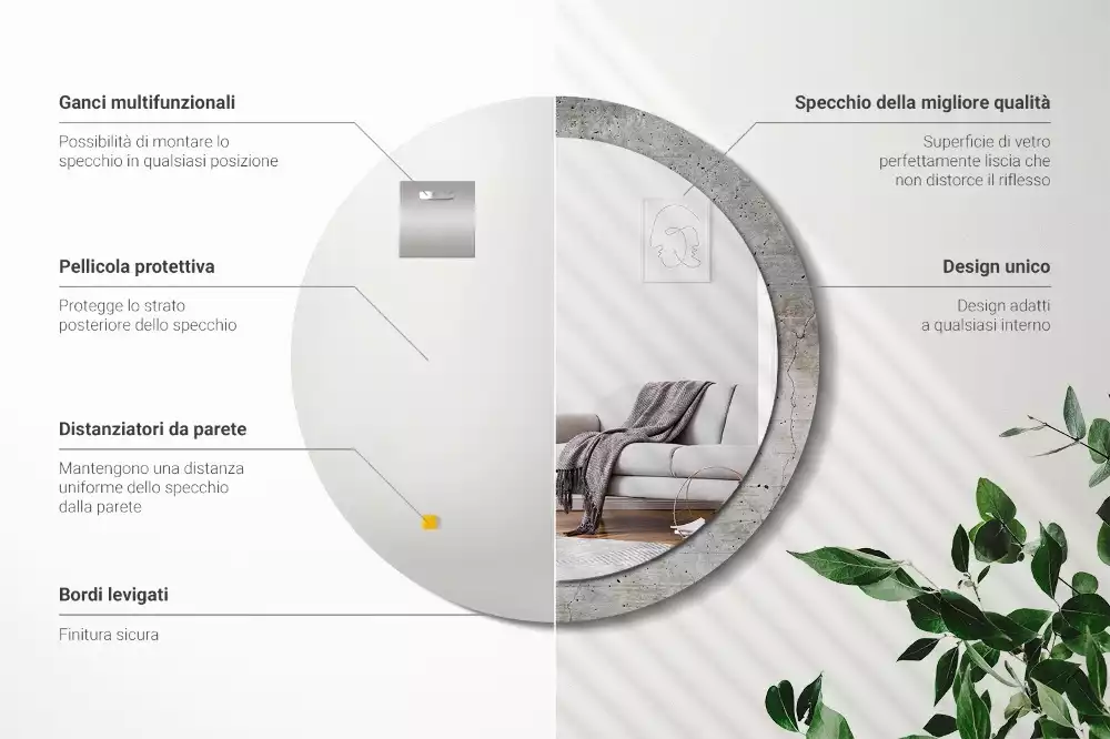 Kerek tükör fali dísz Szürke beton