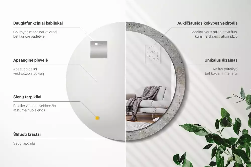 Kerek tükör fali dísz Szürke beton