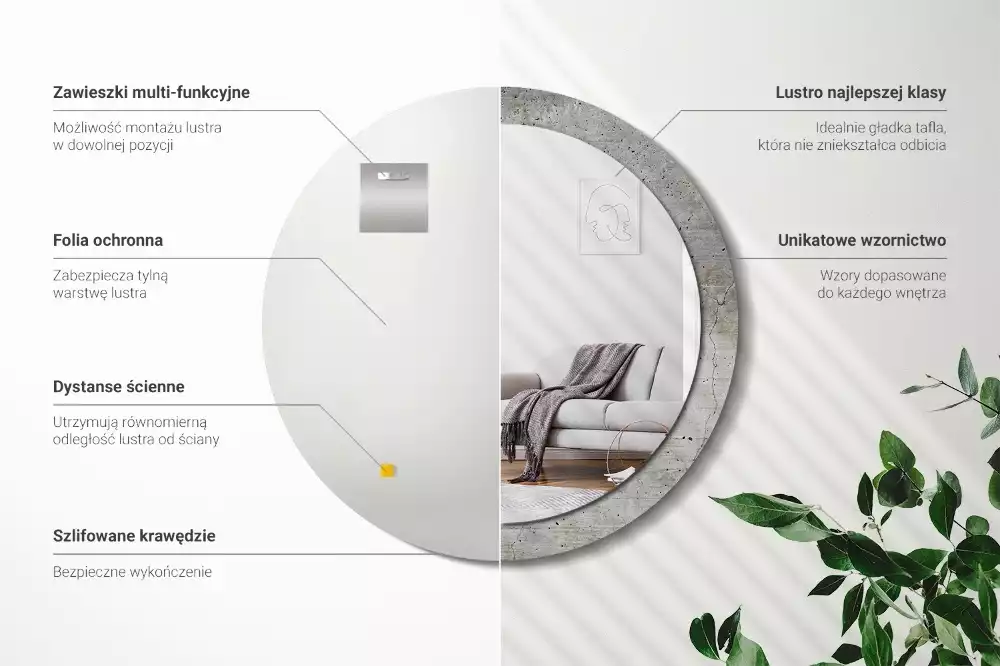 Kerek tükör fali dísz Szürke beton